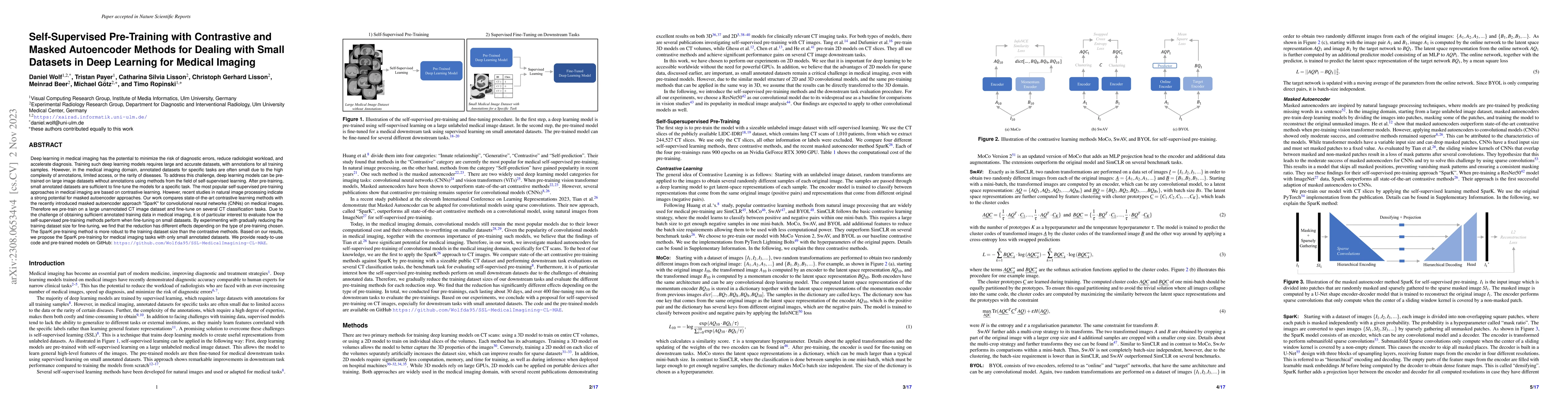 Thumbnail for Self-Supervised Pre-Training with Contrastive and Masked Autoencoder
  Methods for Dealing with Small Datasets in Deep Learning for Medical Imaging