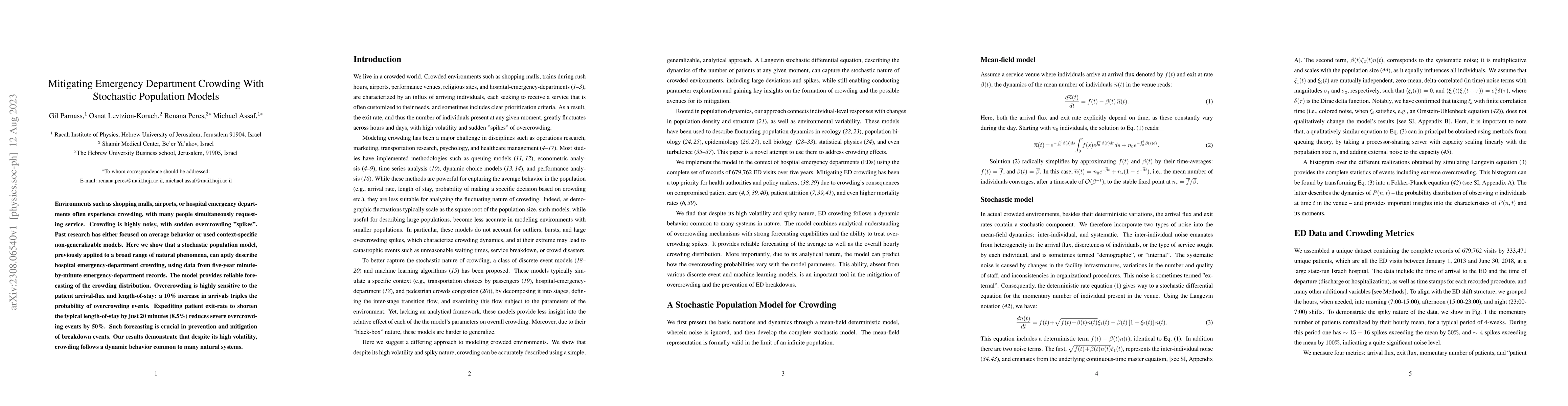 Thumbnail for Mitigating Emergency Department Crowding With Stochastic Population
  Models