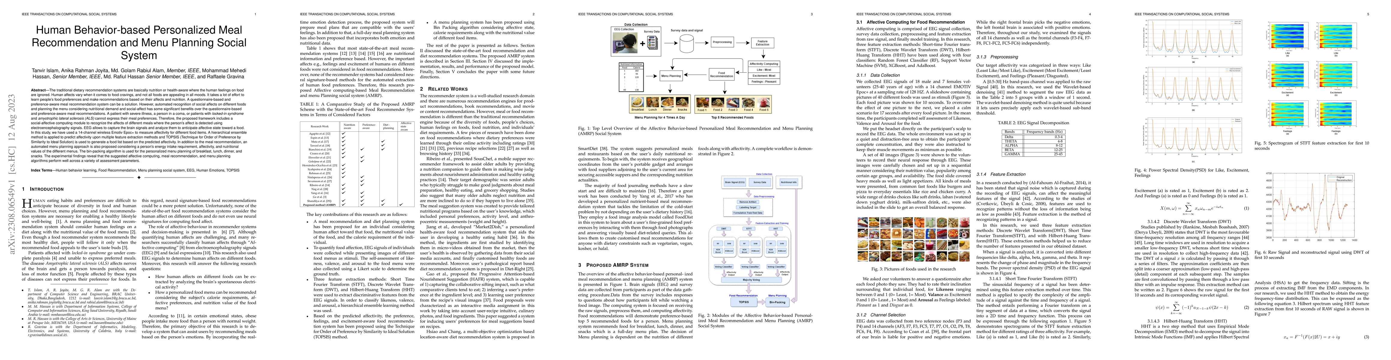 Thumbnail for Human Behavior-based Personalized Meal Recommendation and Menu Planning
  Social System