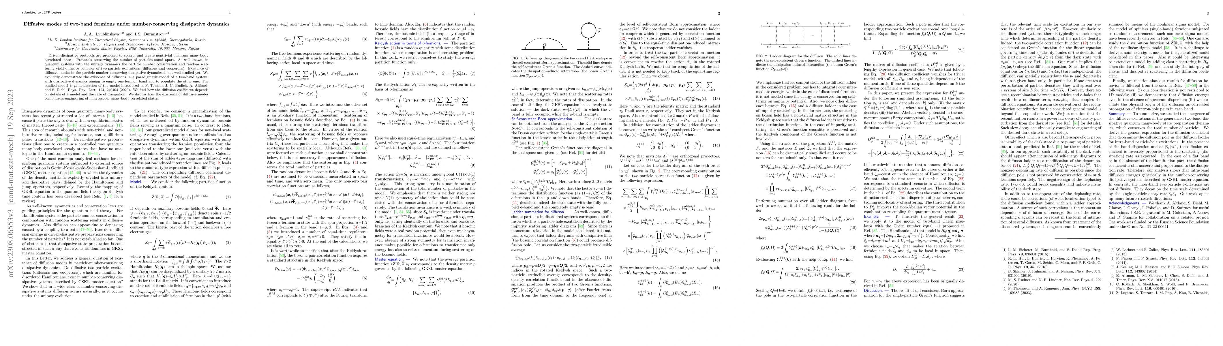 Thumbnail for Diffusive modes of two-band fermions under number-conserving dissipative
  dynamics