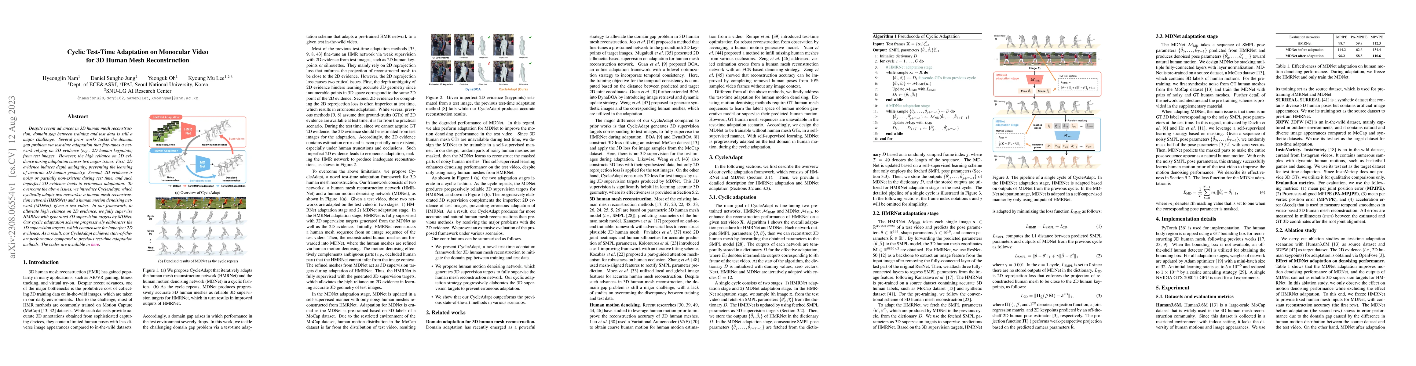 Thumbnail for Cyclic Test-Time Adaptation on Monocular Video for 3D Human Mesh
  Reconstruction