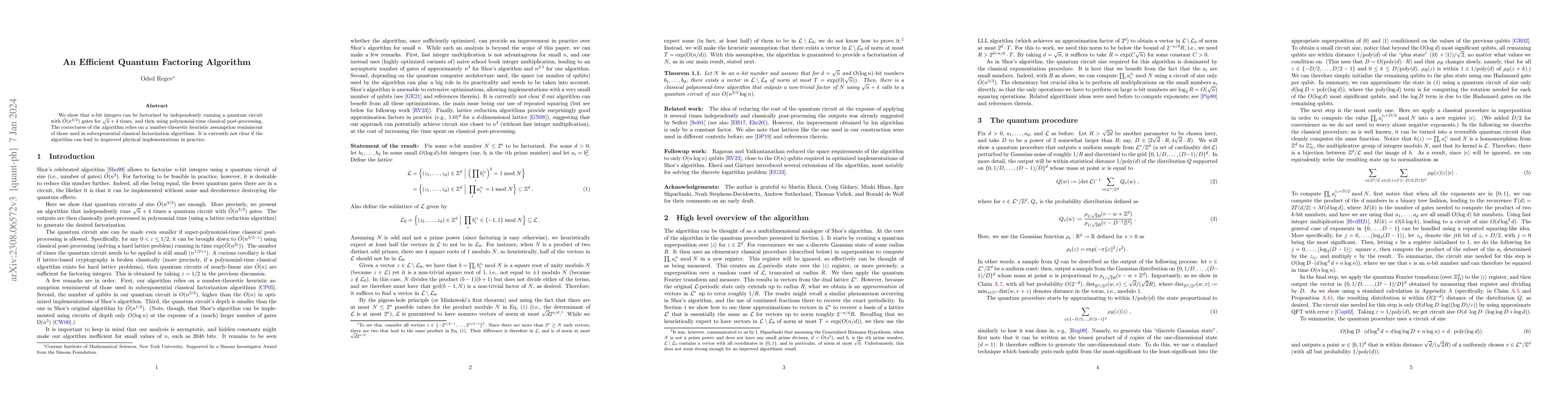 Thumbnail for An Efficient Quantum Factoring Algorithm