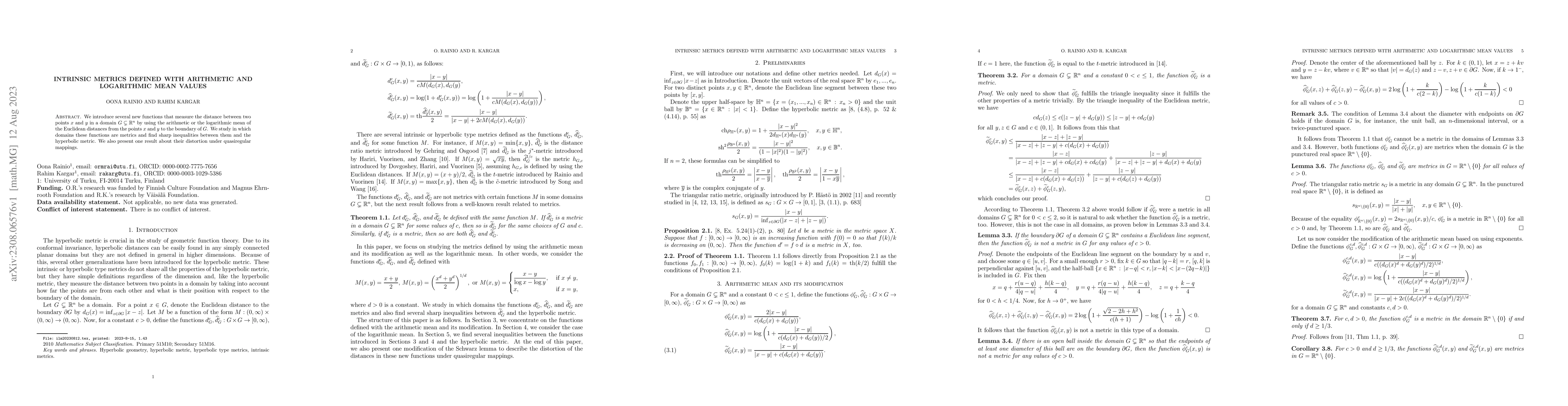 Thumbnail for Intrinsic metrics defined with arithmetic and logarithmic mean values