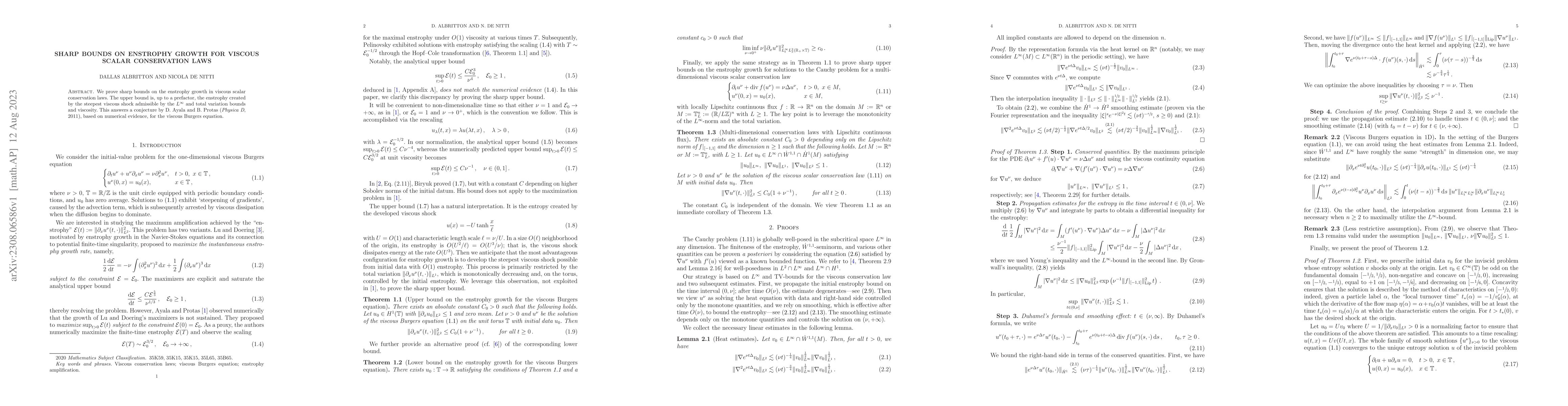 Thumbnail for Sharp bounds on enstrophy growth for viscous scalar conservation laws