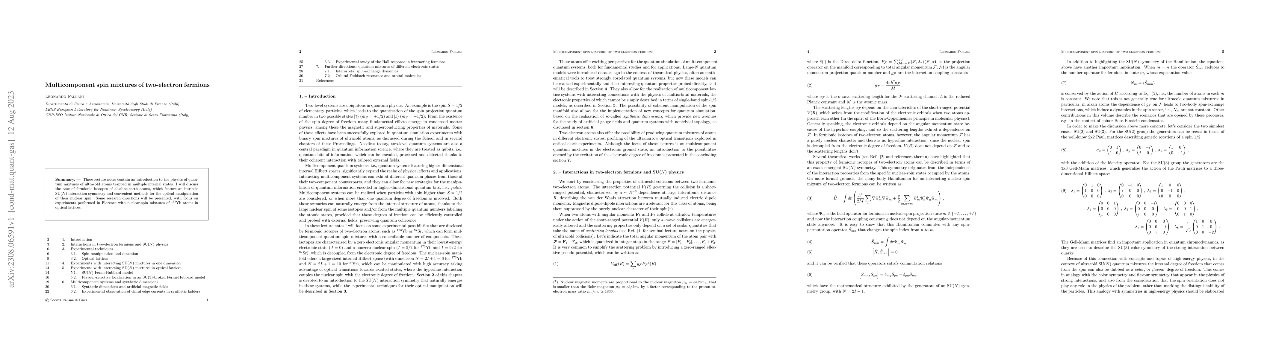 Thumbnail for Multicomponent spin mixtures of two-electron fermions