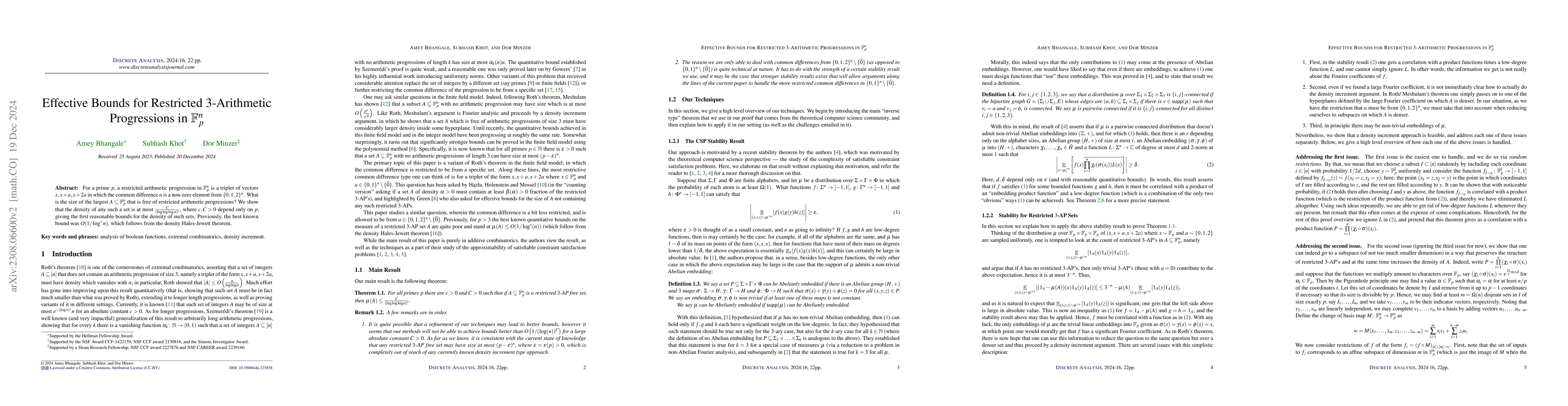 Thumbnail for Effective Bounds for Restricted $3$-Arithmetic Progressions in
  $\mathbb{F}_p^n$