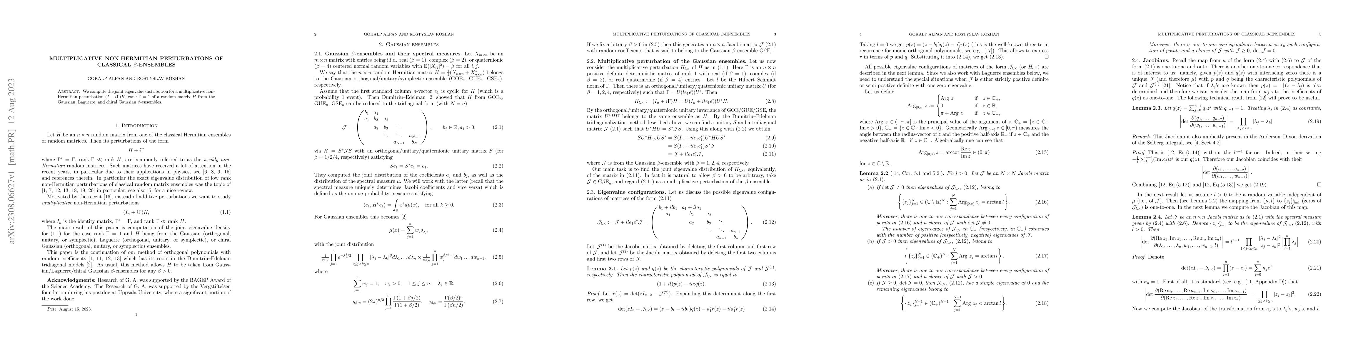 Thumbnail for Multiplicative non-Hermitian perturbations of classical
  $\beta$-ensembles