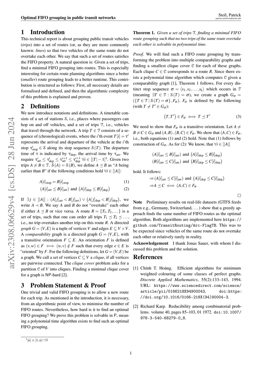 Thumbnail for Optimal FIFO grouping in public transit networks