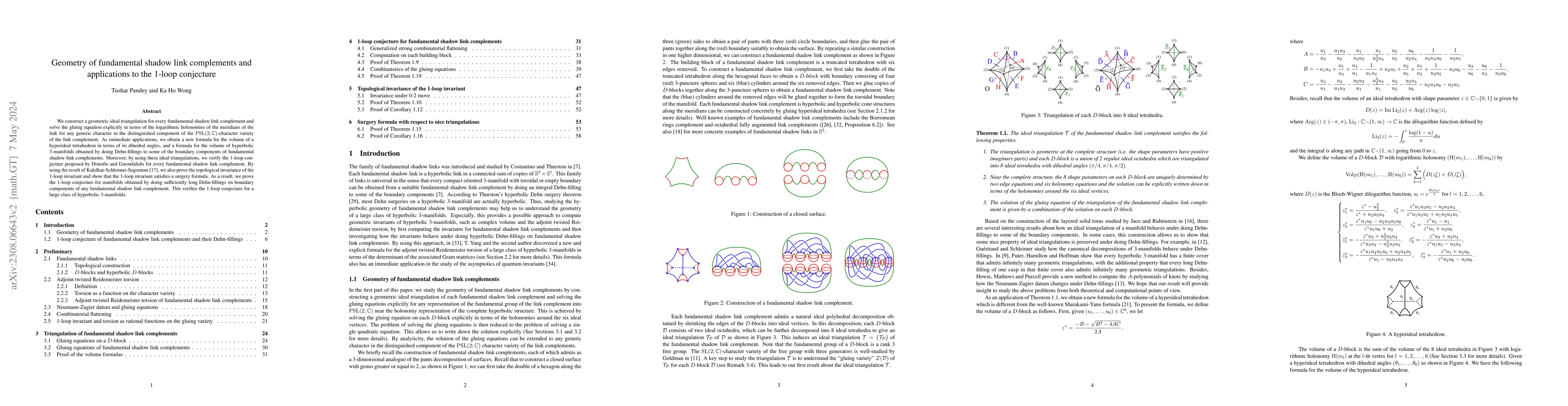 Thumbnail for Geometry of fundamental shadow link complements and applications to the
  1-loop conjecture