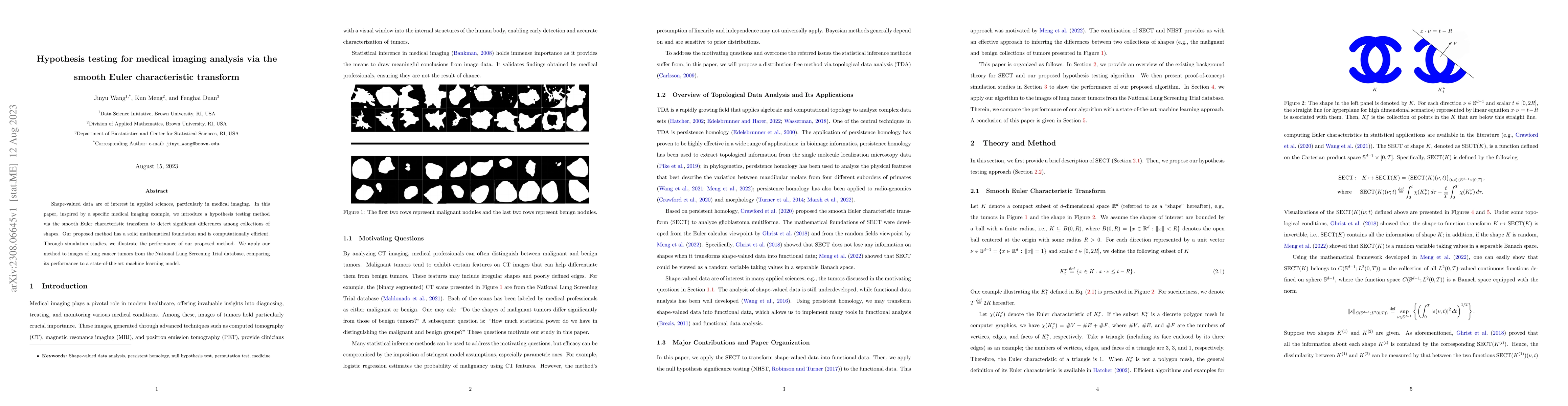 Thumbnail for Hypothesis testing for medical imaging analysis via the smooth Euler
  characteristic transform