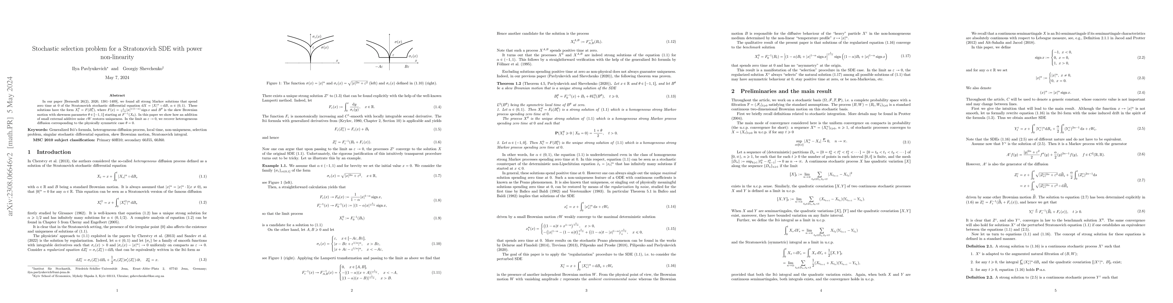 Thumbnail for Stochastic selection problem for a Stratonovich SDE with power
  non-linearity