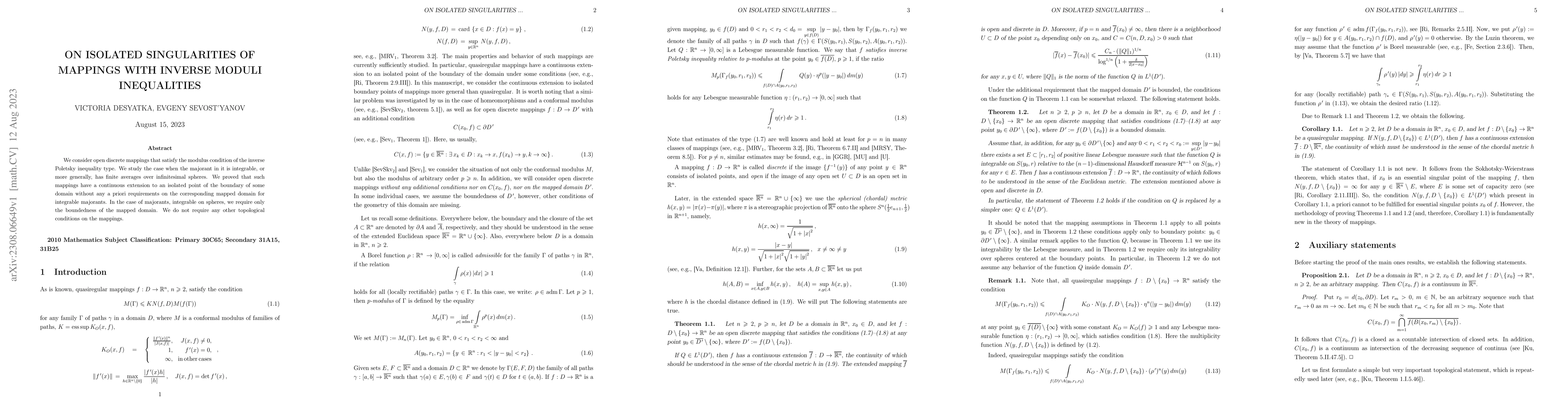 Thumbnail for On isolated singularities of mappings with inverse moduli inequalities
