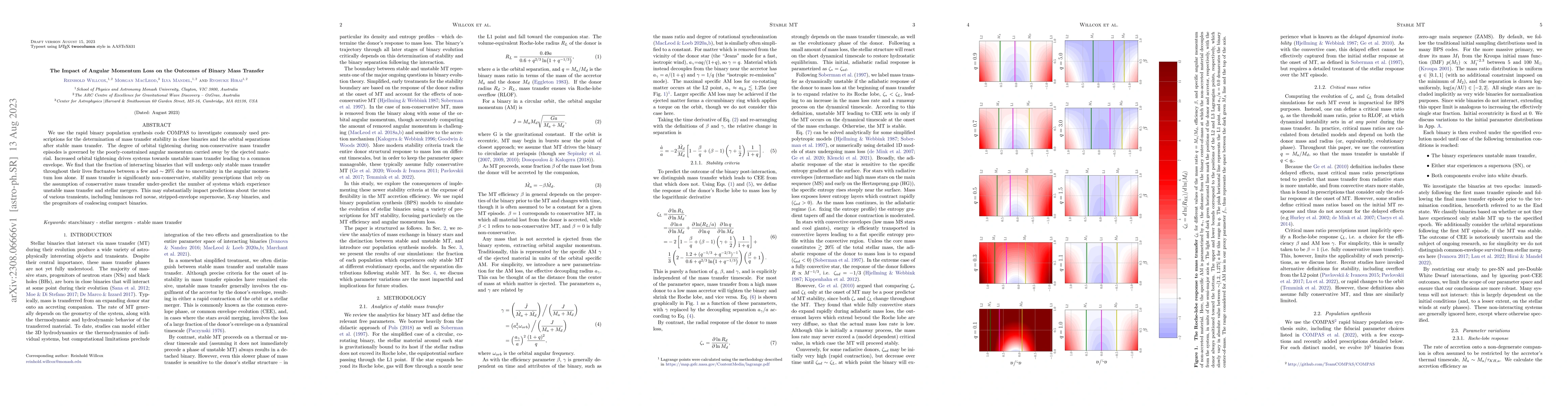 Thumbnail for The Impact of Angular Momentum Loss on the Outcomes of Binary Mass
  Transfer