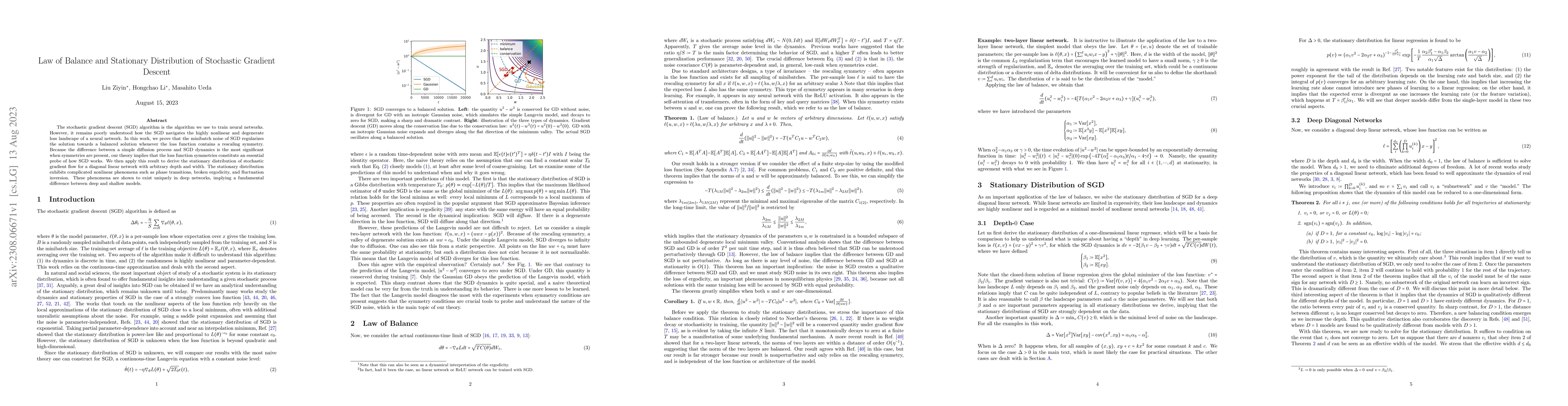 Thumbnail for Law of Balance and Stationary Distribution of Stochastic Gradient
  Descent