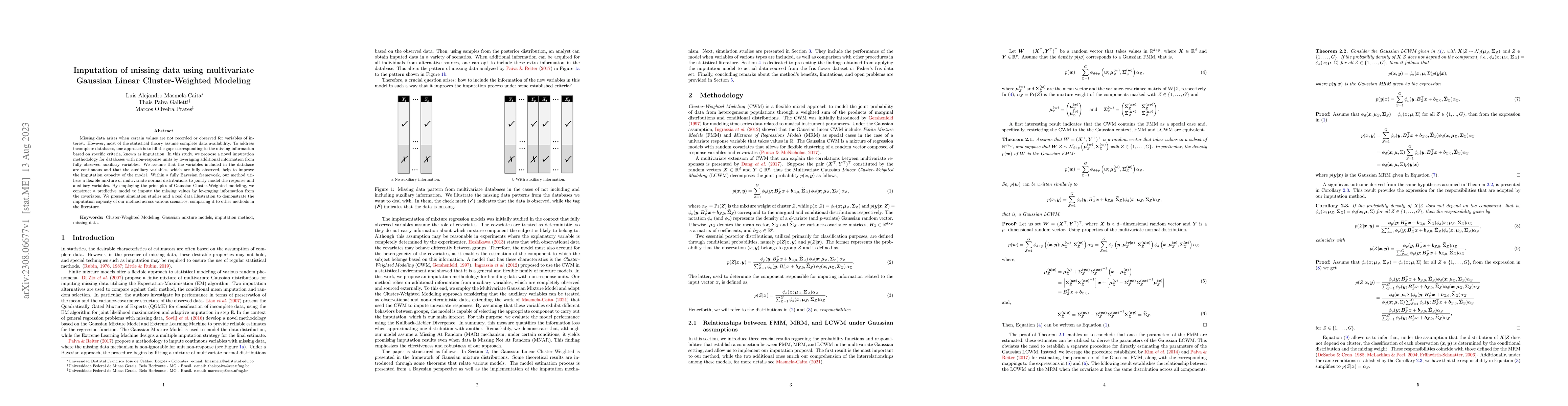 Thumbnail for Imputation of missing data using multivariate Gaussian Linear
  Cluster-Weighted Modeling