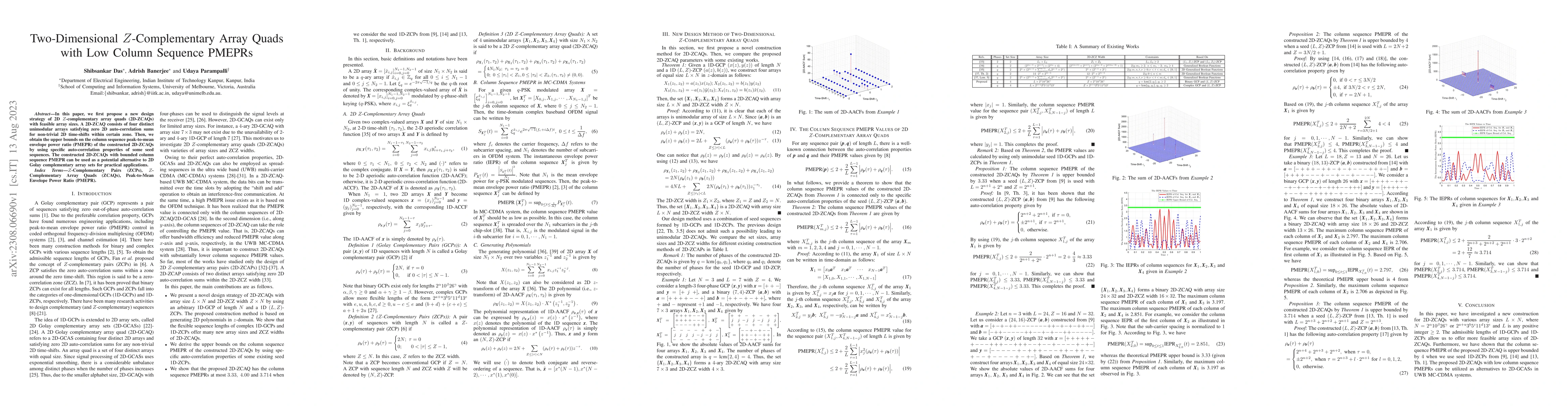 Thumbnail for Two-Dimensional Z-Complementary Array Quads with Low Column Sequence
  PMEPRs