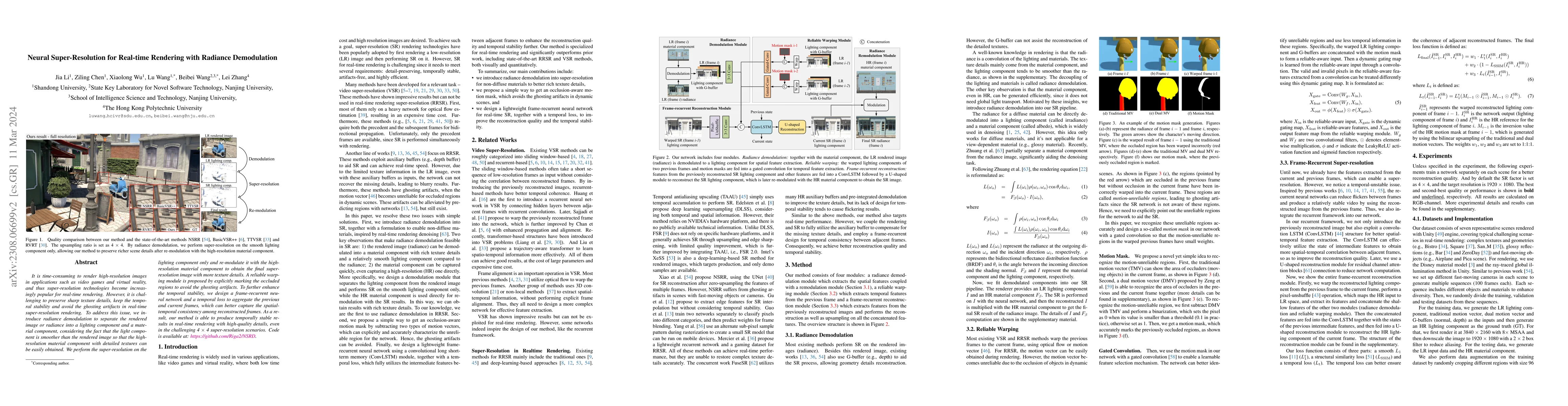Thumbnail for Neural Super-Resolution for Real-time Rendering with Radiance
  Demodulation