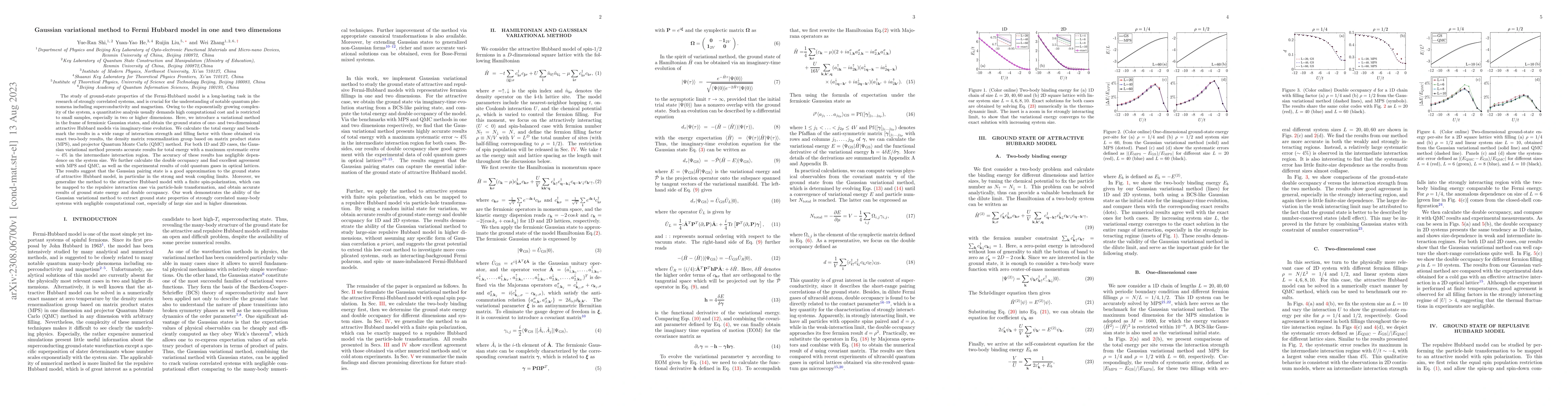 Thumbnail for Gaussian variational method to Fermi Hubbard model in one and two
  dimensions