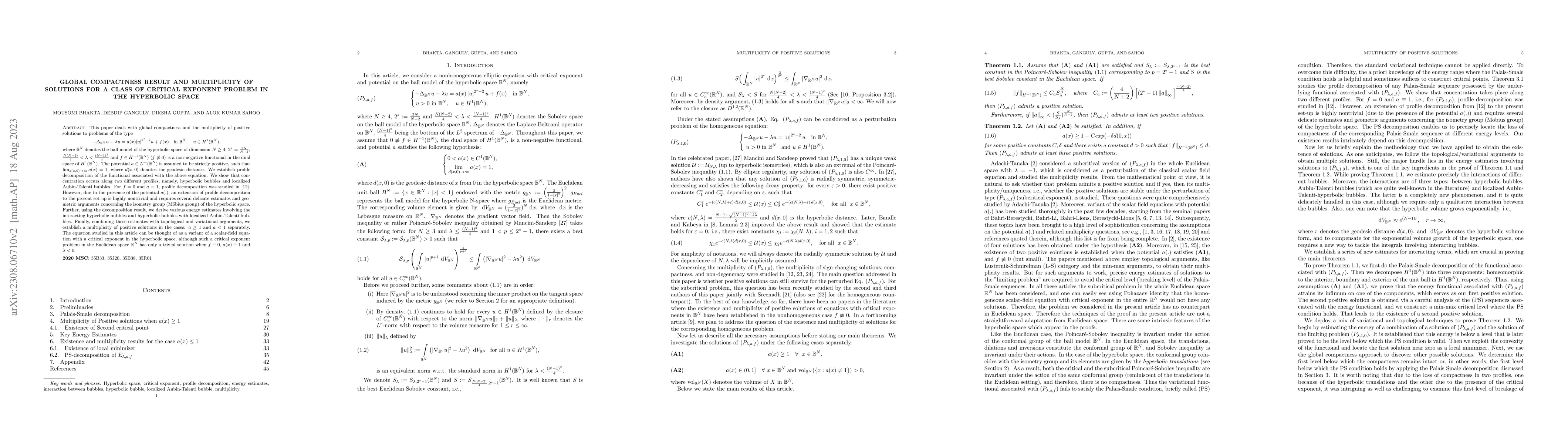 Thumbnail for Global compactness result and multiplicity of solutions for a class of
  critical exponent problem in the hyperbolic space