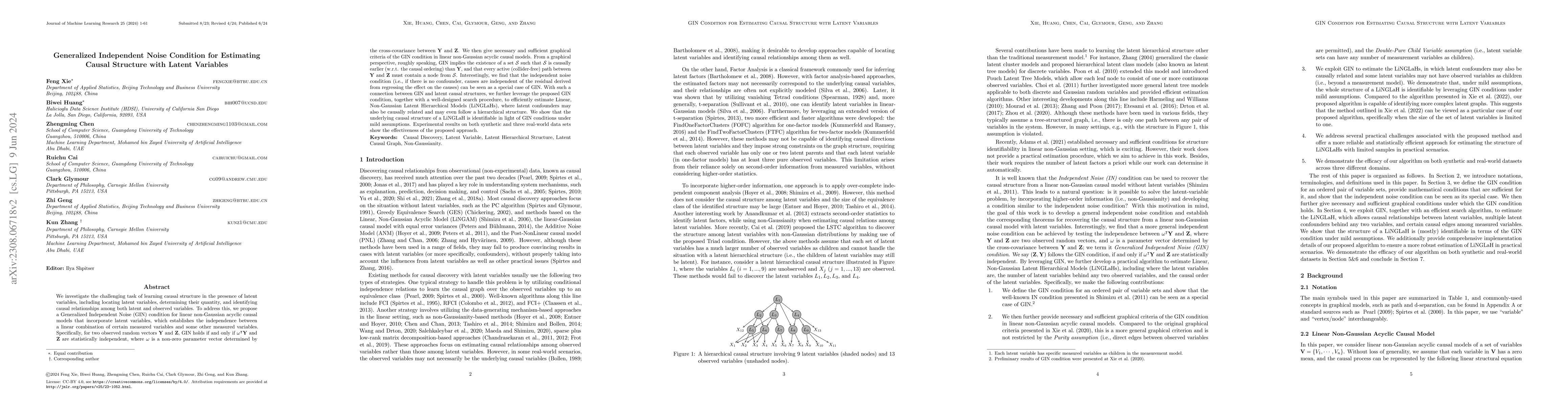 Thumbnail for Generalized Independent Noise Condition for Estimating Causal Structure
  with Latent Variables