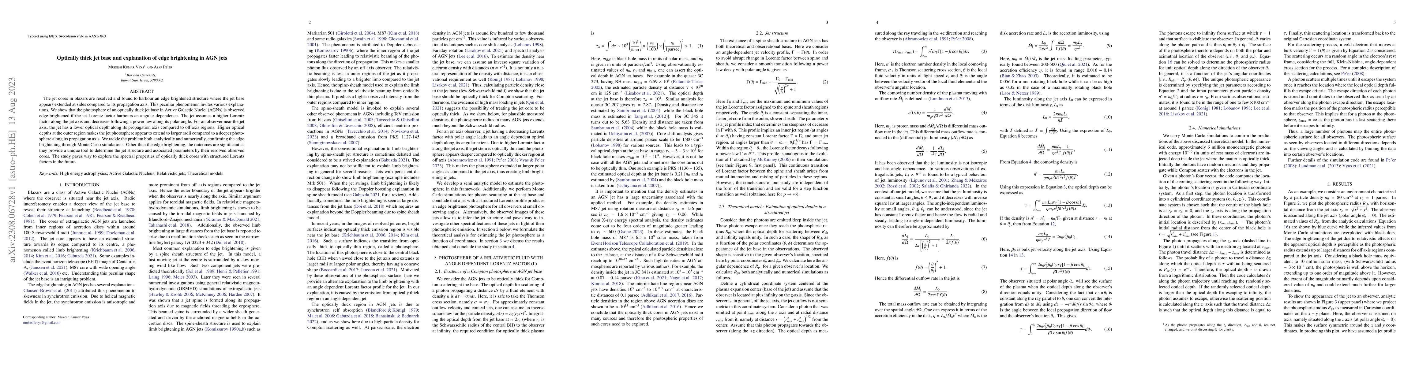 Thumbnail for Optically thick jet base and explanation of edge brightening in AGN jets