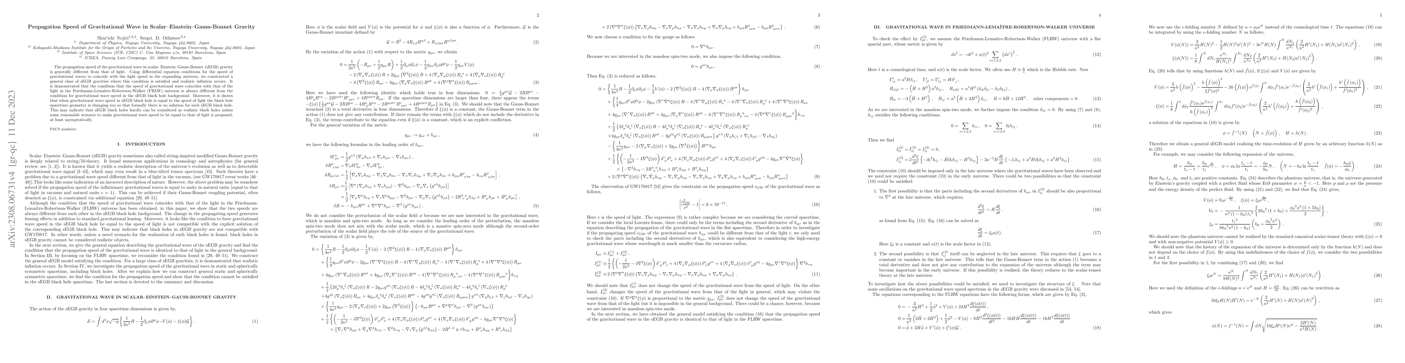 Thumbnail for Propagation Speed of Gravitational Wave in
  Scalar--Einstein--Gauss-Bonnet Gravity