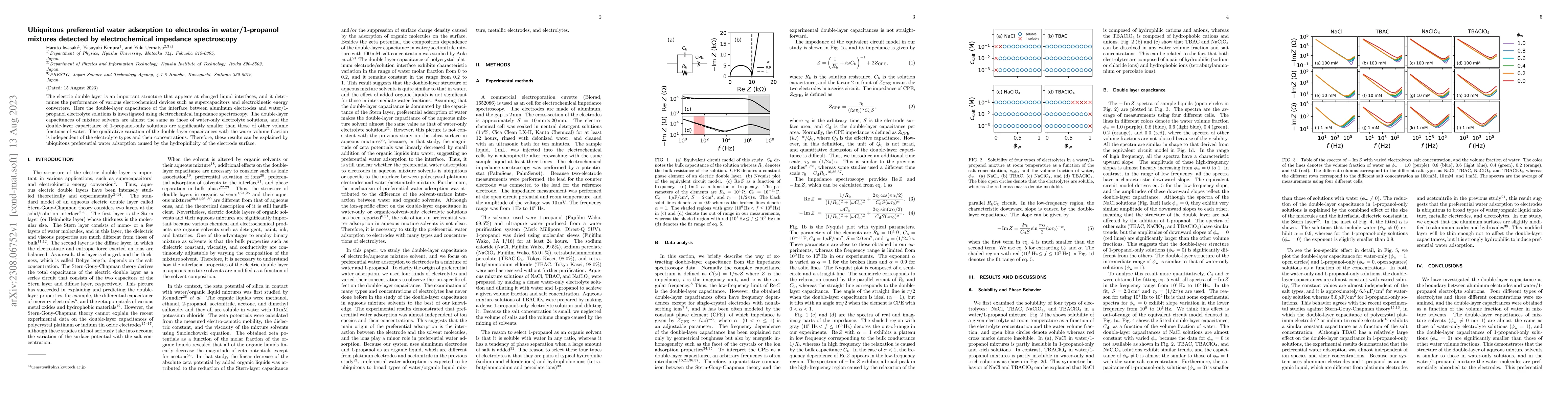 Thumbnail for Ubiquitous preferential water adsorption to electrodes in
  water/1-propanol mixtures detected by electrochemical impedance spectroscopy