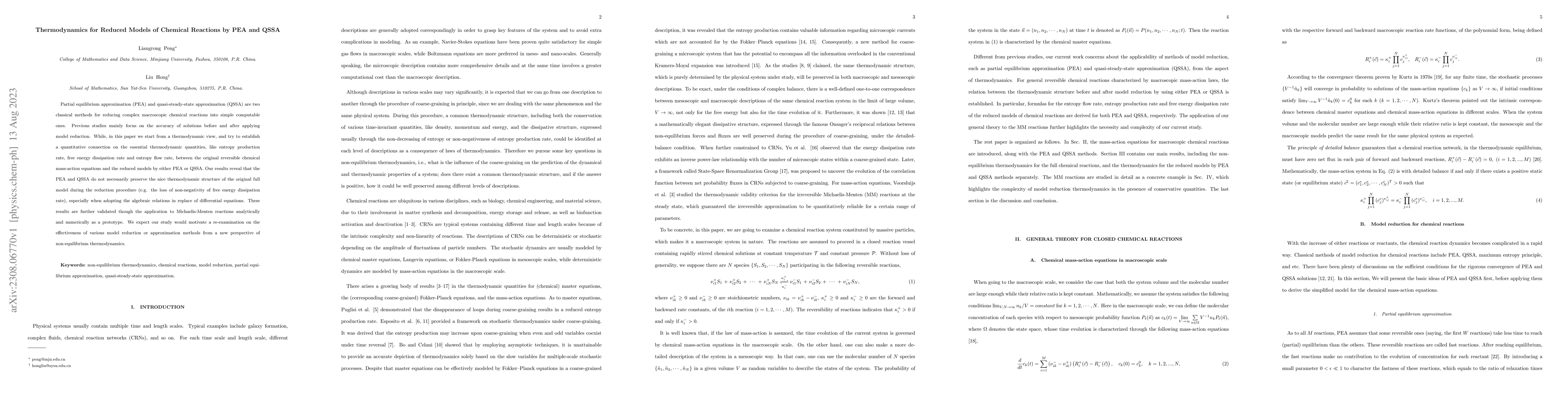 Thumbnail for Thermodynamics for Reduced Models of Chemical Reactions by PEA and QSSA