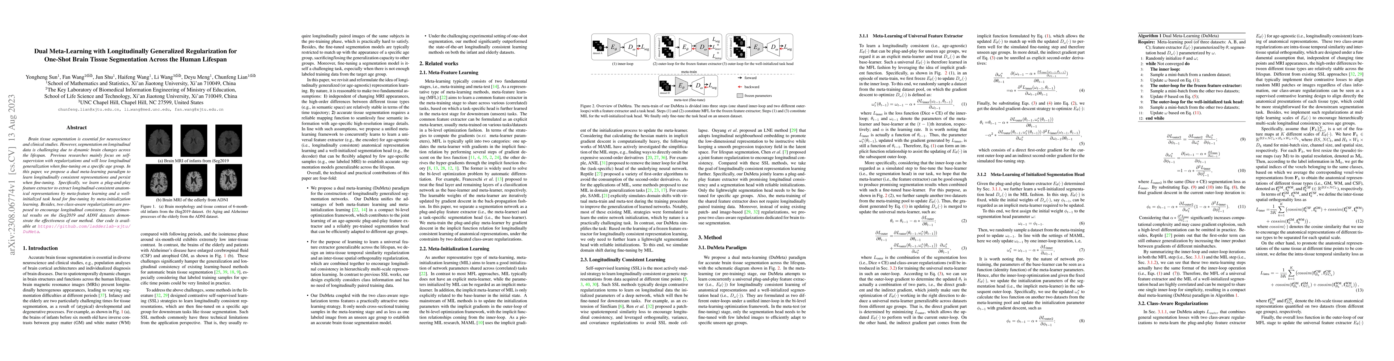 Thumbnail for Dual Meta-Learning with Longitudinally Generalized Regularization for
  One-Shot Brain Tissue Segmentation Across the Human Lifespan