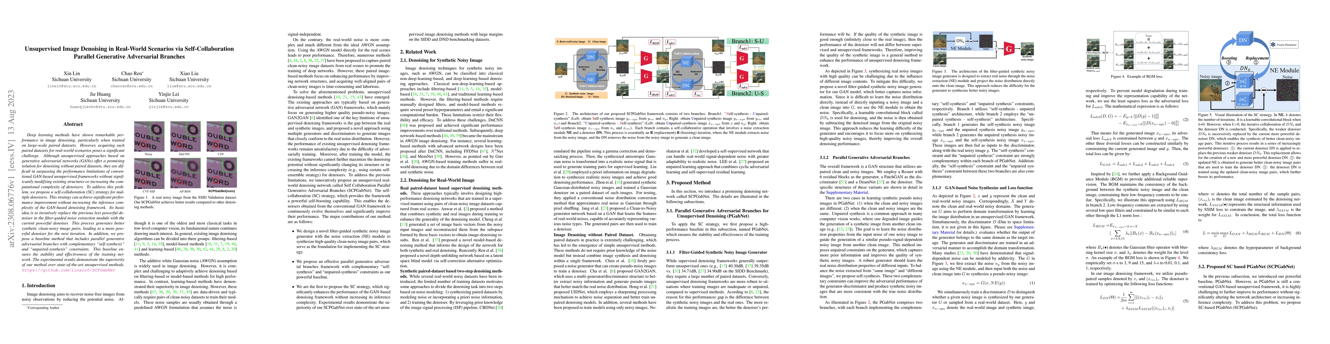 Thumbnail for Unsupervised Image Denoising in Real-World Scenarios via
  Self-Collaboration Parallel Generative Adversarial Branches