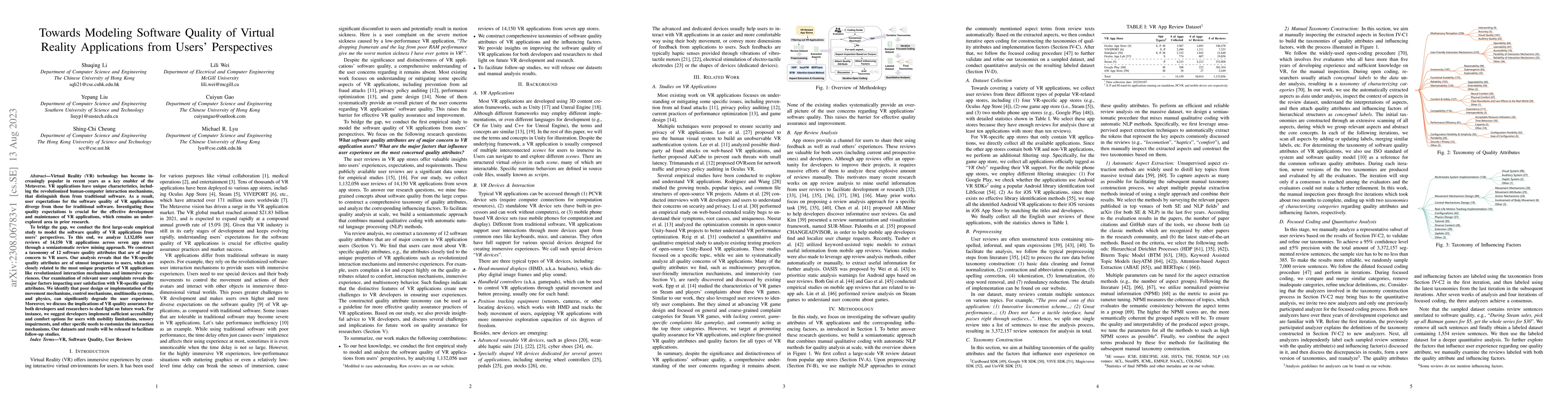 Thumbnail for Towards Modeling Software Quality of Virtual Reality Applications from
  Users' Perspectives