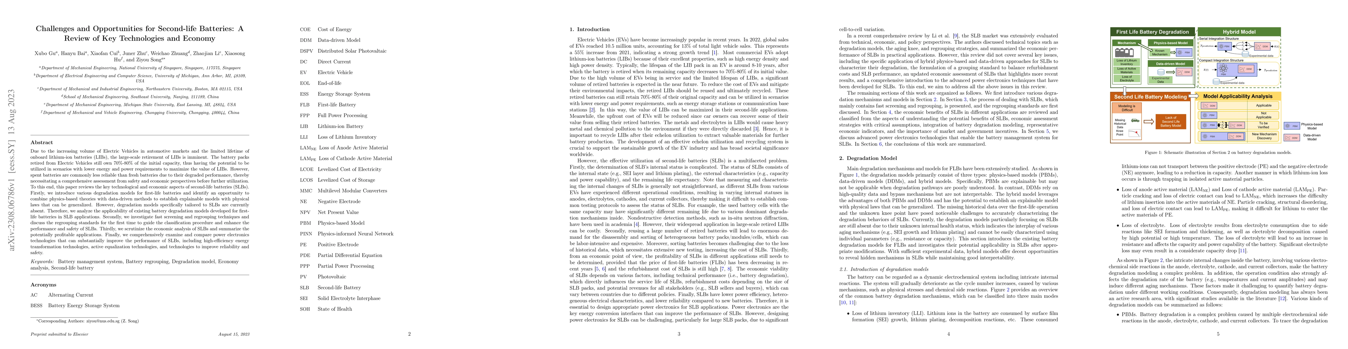 Thumbnail for Challenges and Opportunities for Second-life Batteries: A Review of Key
  Technologies and Economy