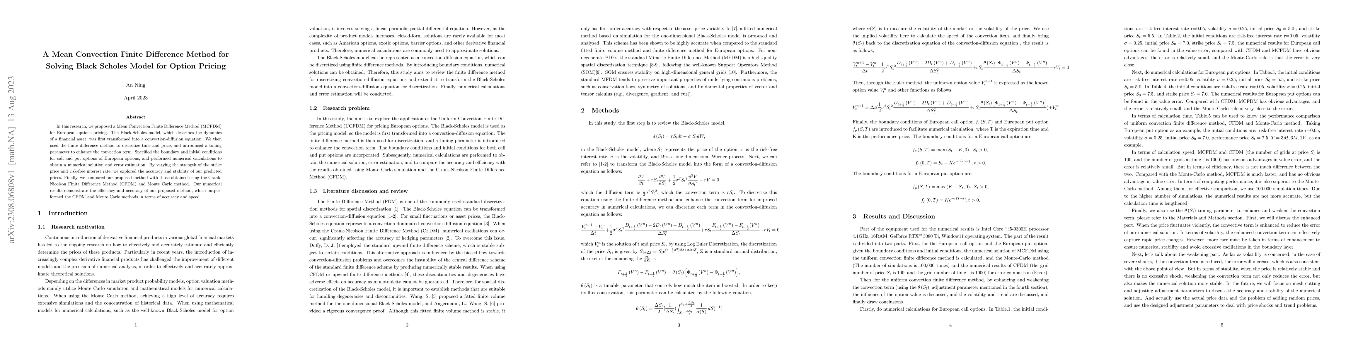 Thumbnail for A Mean Convection Finite Difference Method for Solving Black Scholes
  Model for Option Pricing