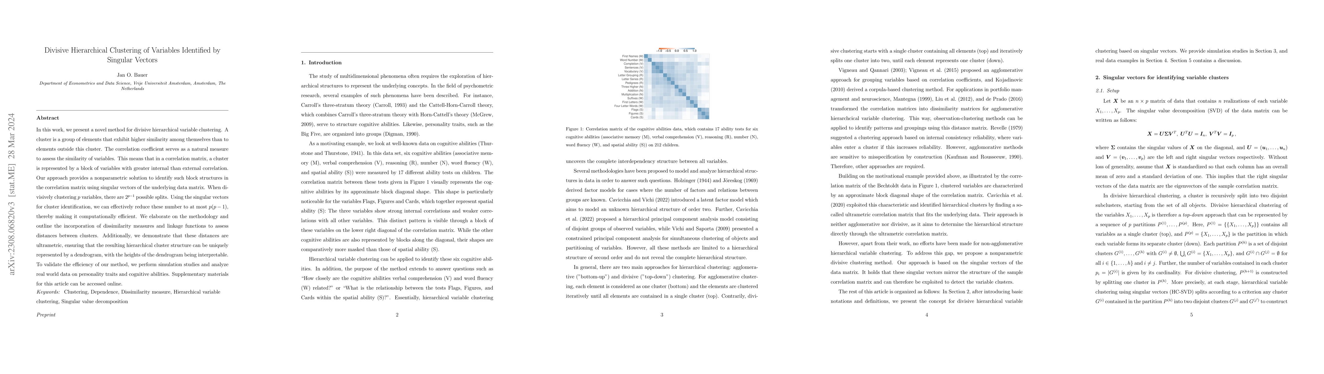 Thumbnail for Divisive Hierarchical Clustering of Variables Identified by Singular
  Vectors