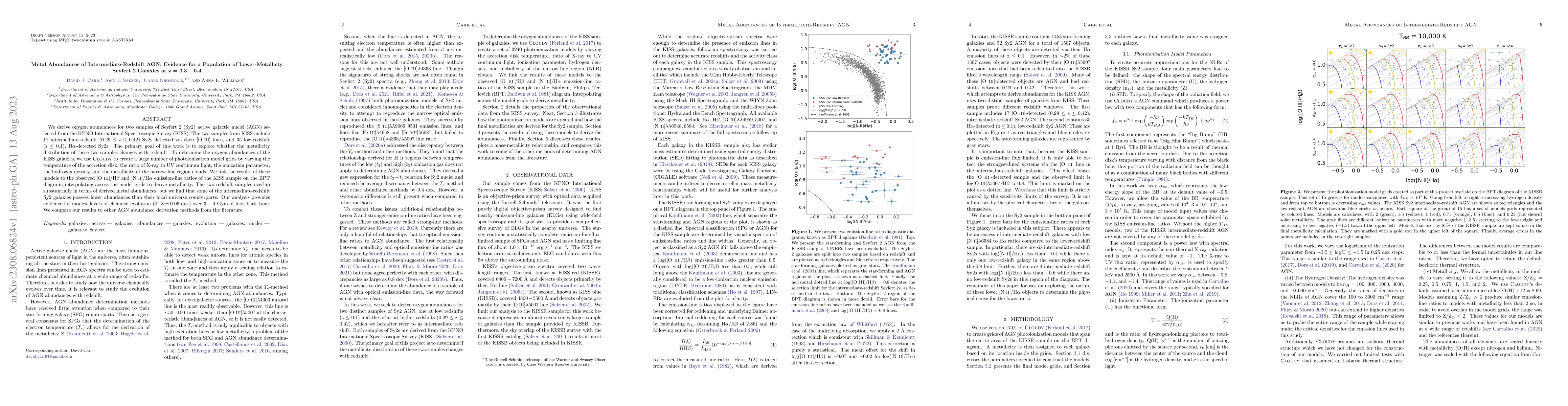 Thumbnail for Metal Abundances of Intermediate-Redshift AGN: Evidence for a Population
  of Lower-Metallicty Seyfert 2 Galaxies at z = 0.3-0.4