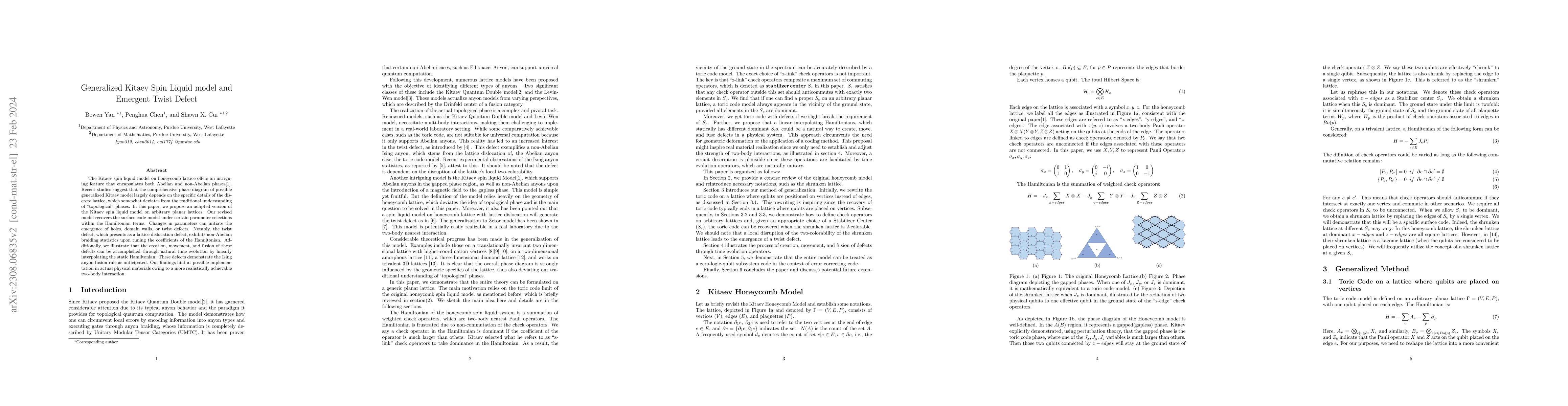 Thumbnail for Generalized Kitaev Spin Liquid model and Emergent Twist Defect