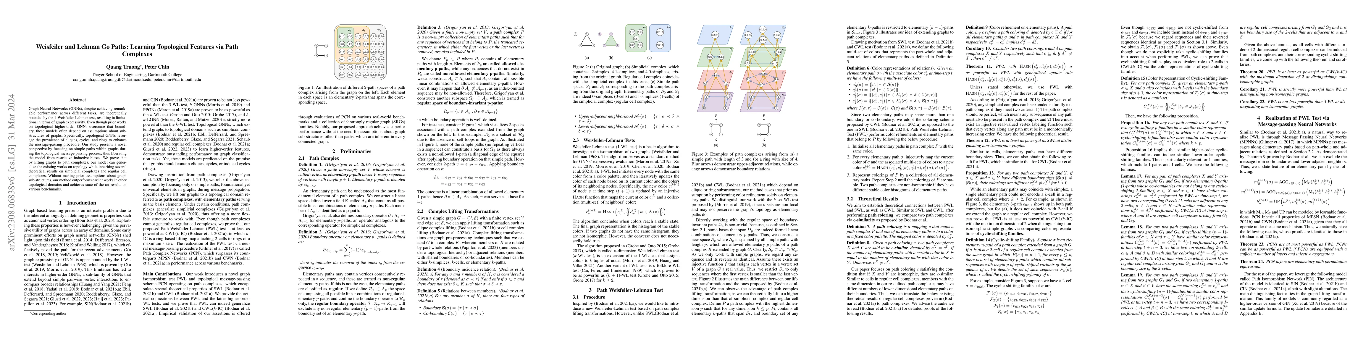 Thumbnail for Weisfeiler and Lehman Go Paths: Learning Topological Features via Path
  Complexes