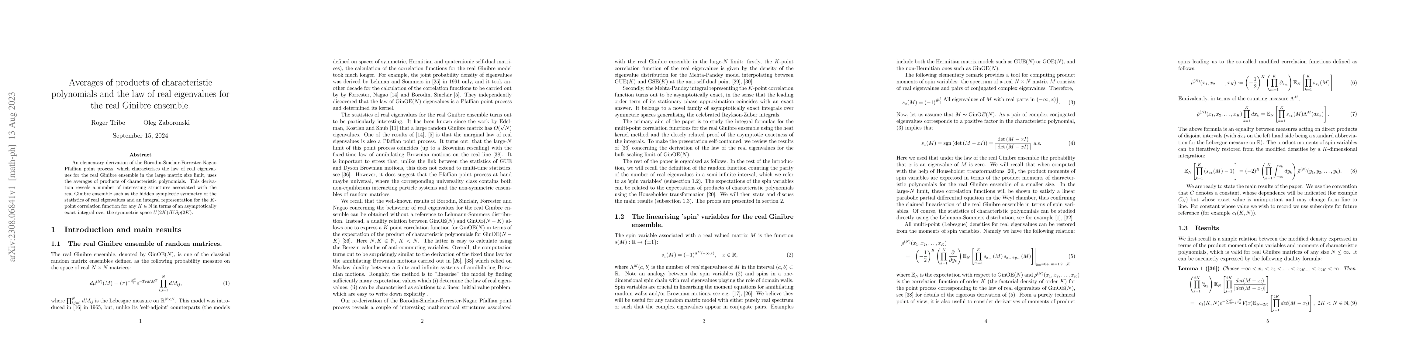 Thumbnail for Averages of products of characteristic polynomials and the law of real
  eigenvalues for the real Ginibre ensemble