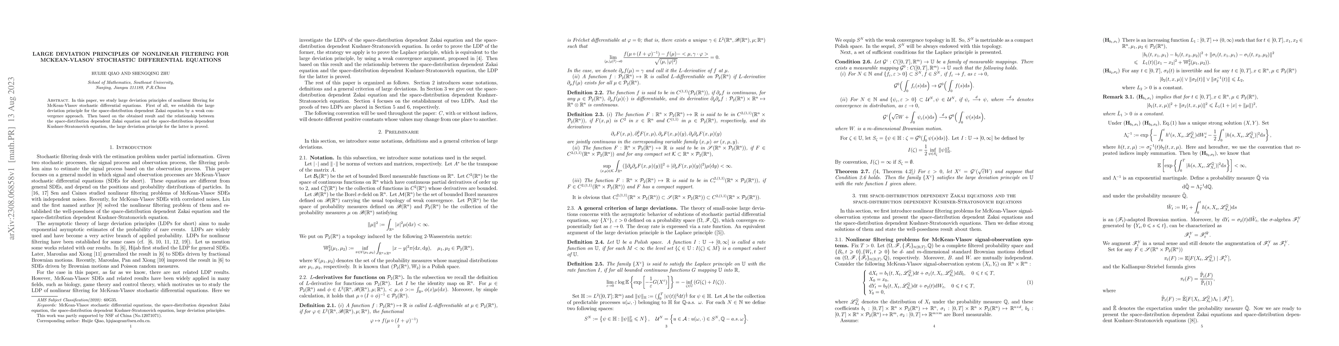 Thumbnail for Large deviation principles of nonlinear filtering for McKean-Vlasov
  stochastic differential equations