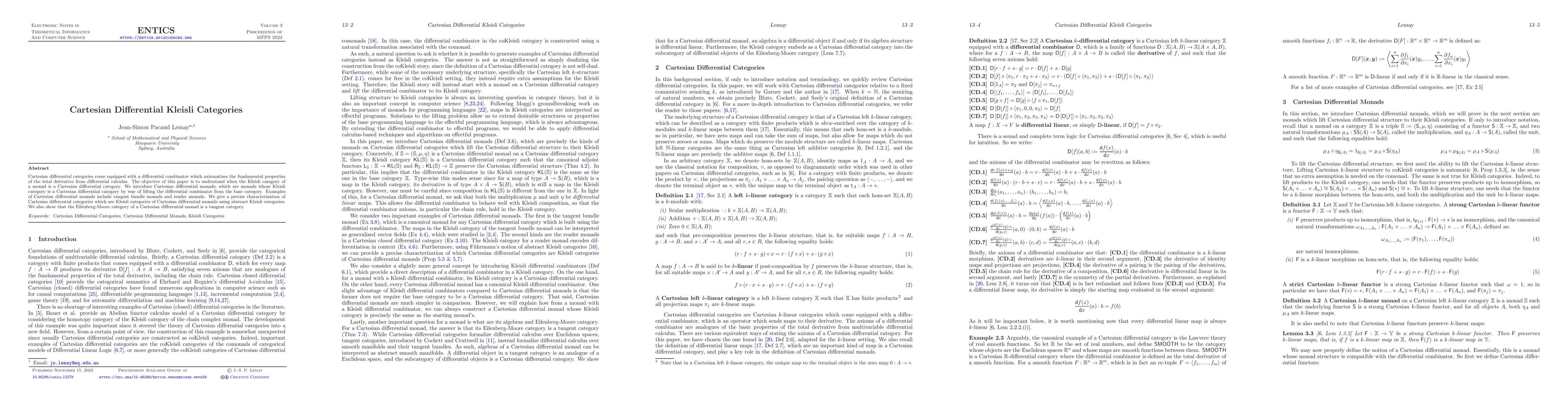 Thumbnail for Cartesian Differential Kleisli Categories