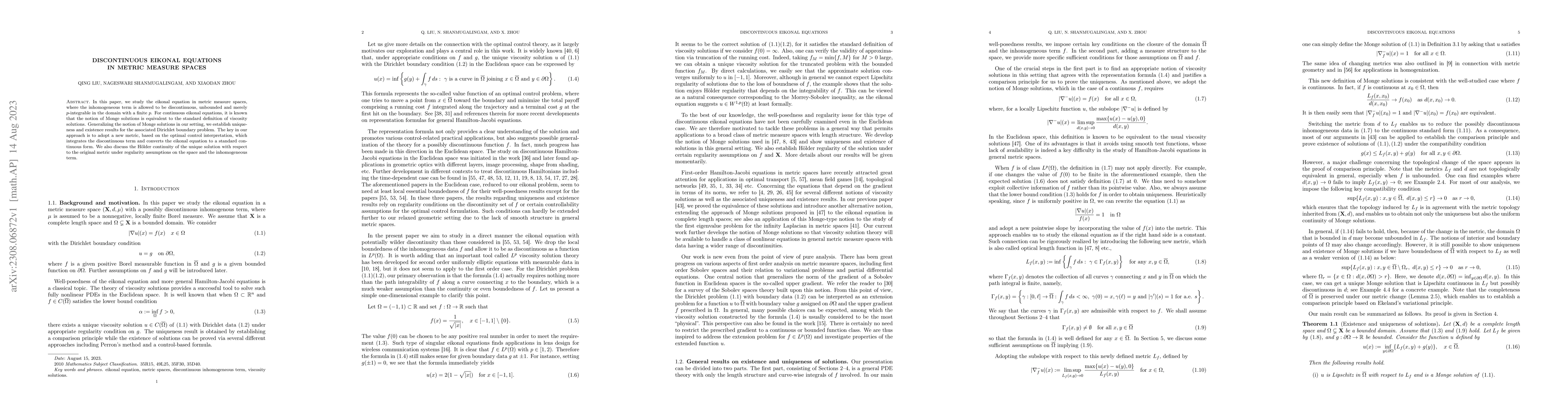 Thumbnail for Discontinuous eikonal equations in metric measure spaces