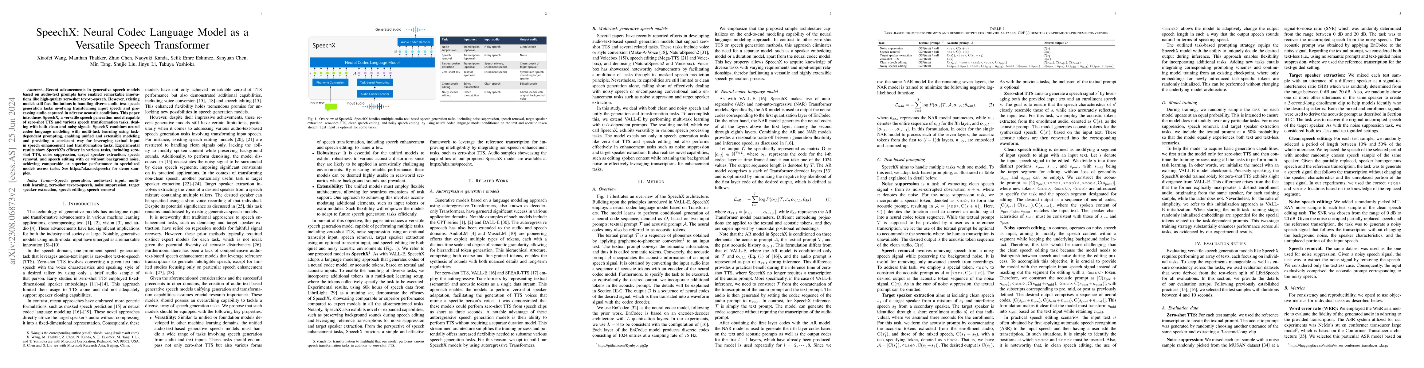 Thumbnail for SpeechX: Neural Codec Language Model as a Versatile Speech Transformer