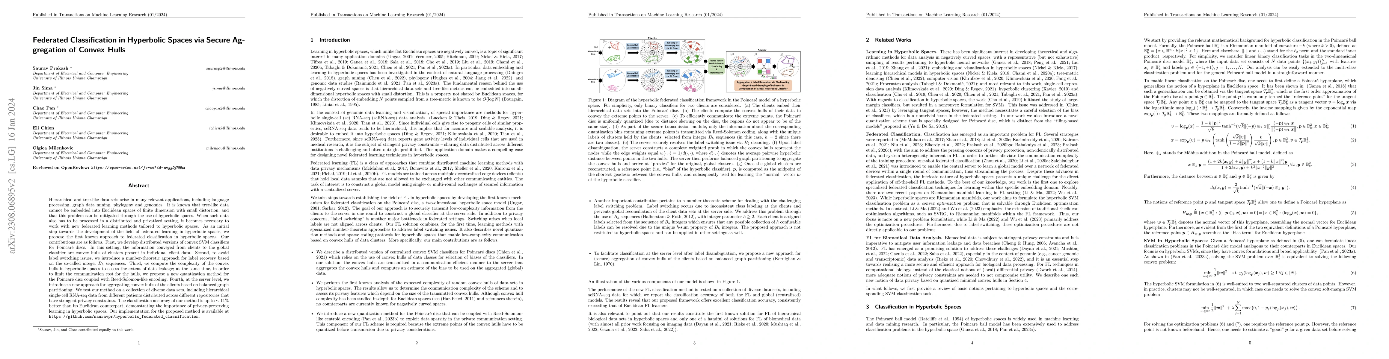 Thumbnail for Federated Classification in Hyperbolic Spaces via Secure Aggregation of
  Convex Hulls