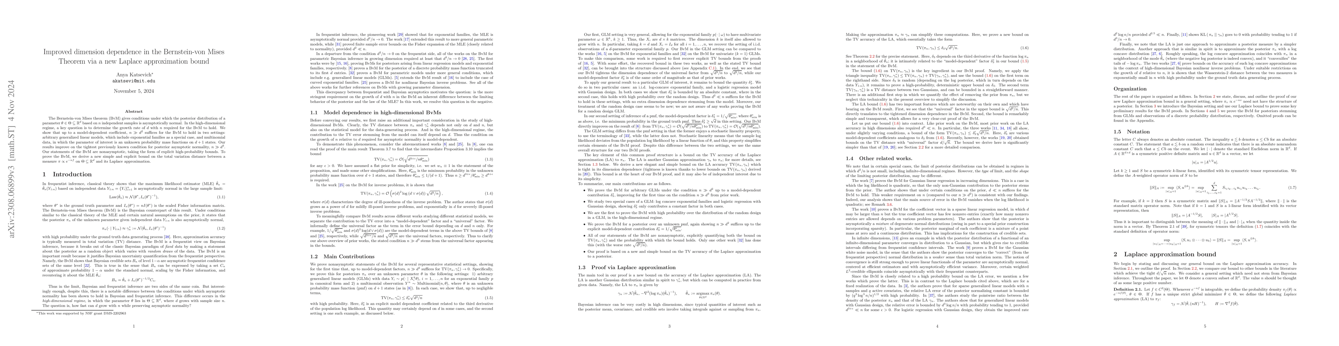 Thumbnail for Improved dimension dependence in the Bernstein von Mises Theorem via a
  new Laplace approximation bound