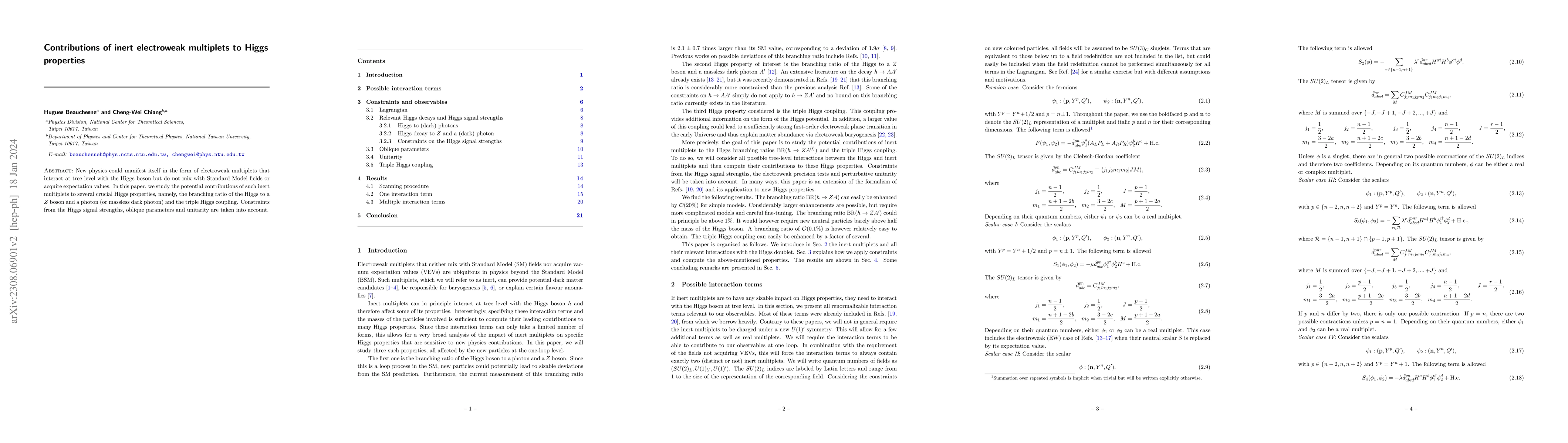 Thumbnail for Contributions of inert electroweak multiplets to Higgs properties
