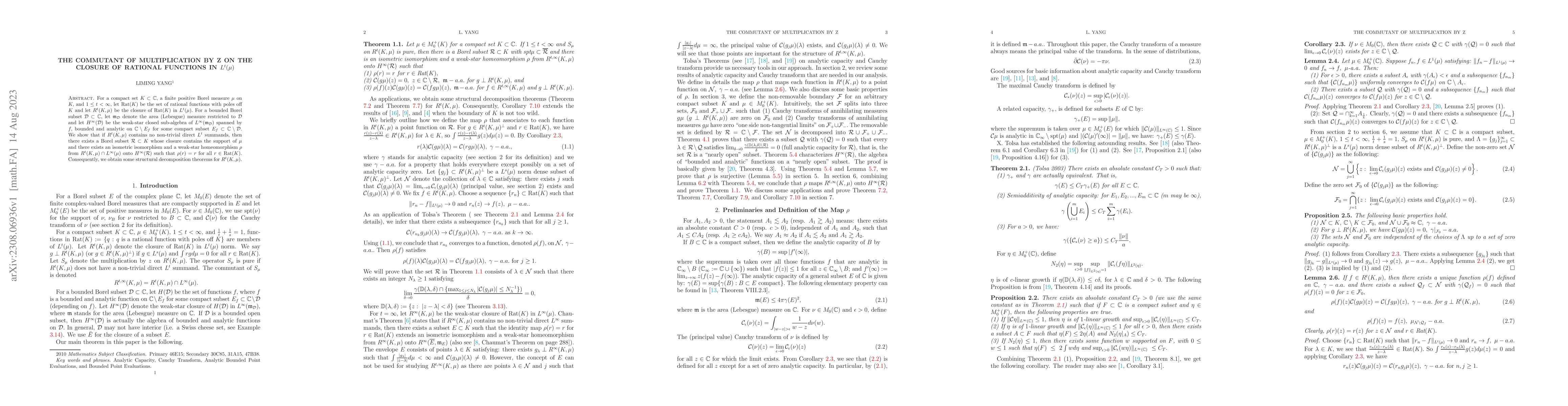 Thumbnail for The Commutant of Multiplication by z on the Closure of Rational
  Functions in $L^t(\mu)$
