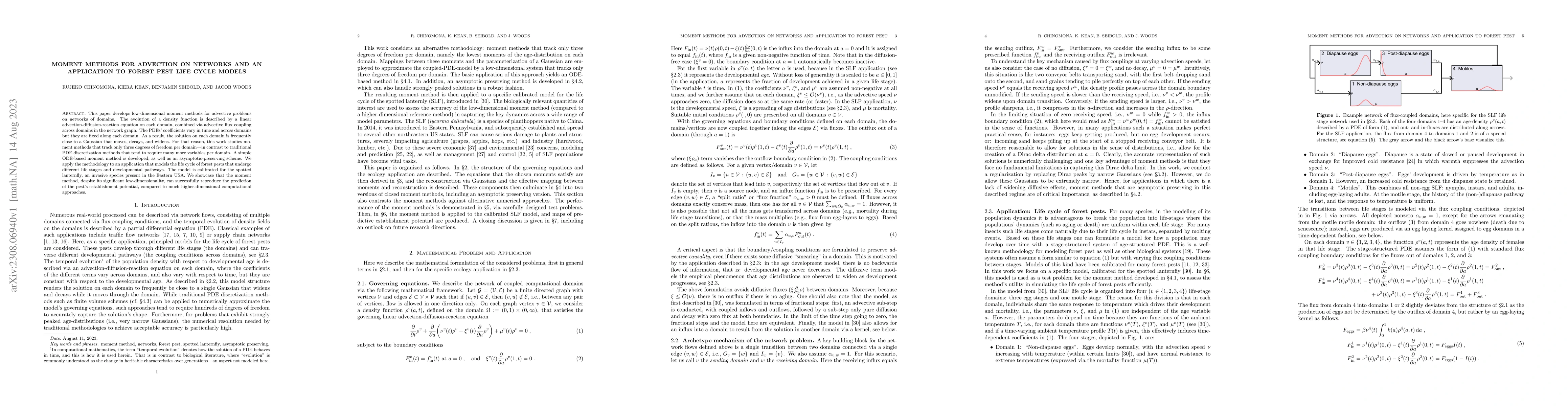 Thumbnail for Moment Methods for Advection on Networks and an Application to Forest
  Pest Life Cycle Models