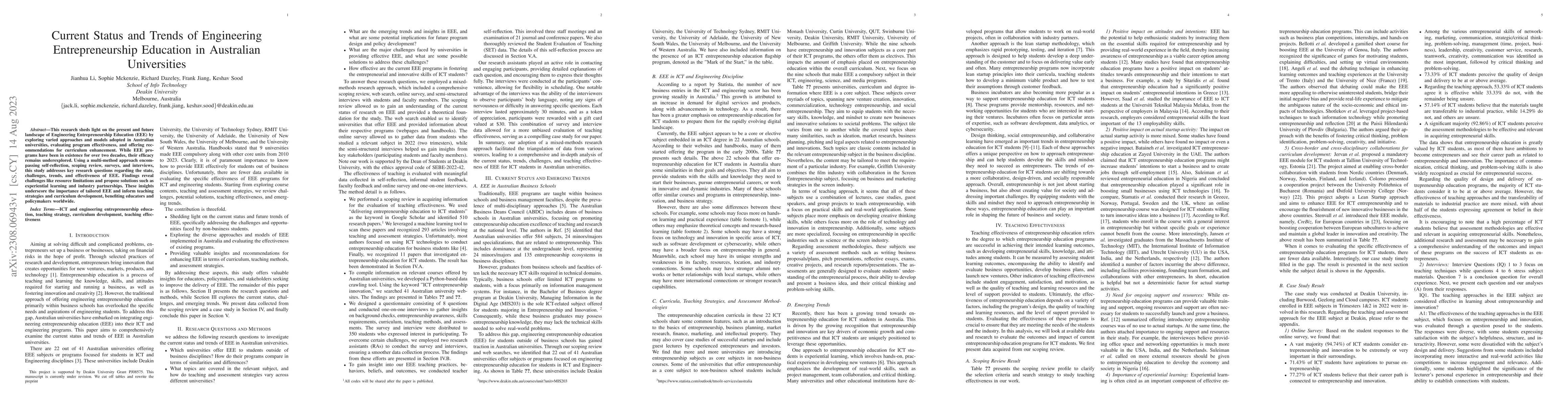 Thumbnail for Current Status and Trends of Engineering Entrepreneurship Education in
  Australian Universities