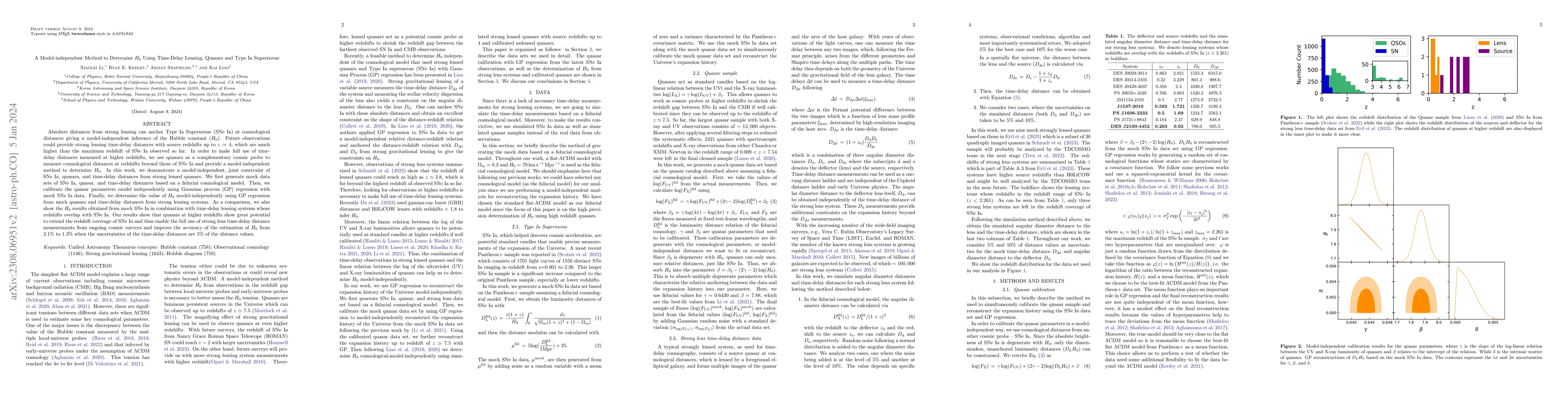 Thumbnail for A Model-independent Method to Determine $H_0$ Using Time-Delay Lensing,
  Quasars and Type Ia Supernovae