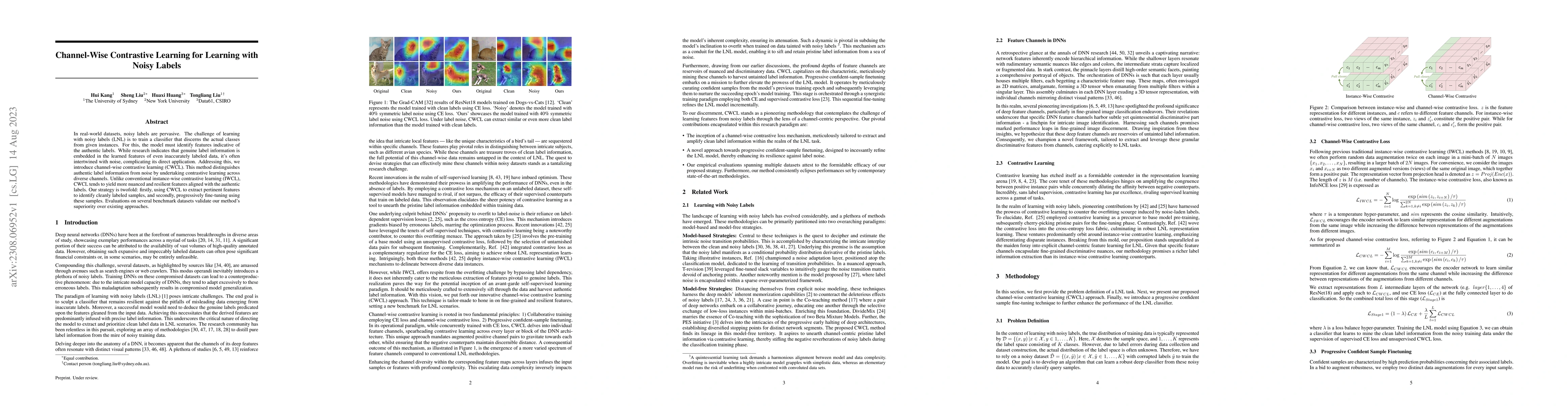 Thumbnail for Channel-Wise Contrastive Learning for Learning with Noisy Labels